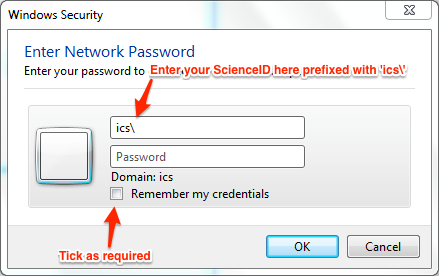 The 'Map network drive' authentication window in Windows 7