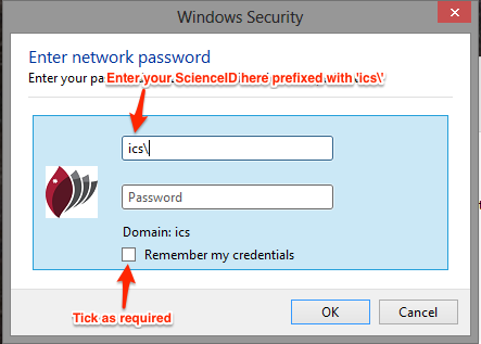 The 'Map network drive' authentication window in Windows 8